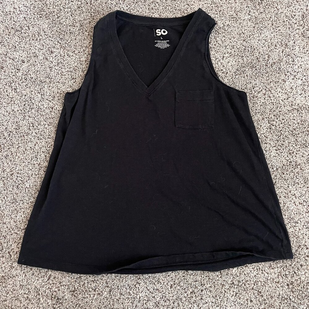 SO Sonoma V-Neck Pocket Black Tank Top L